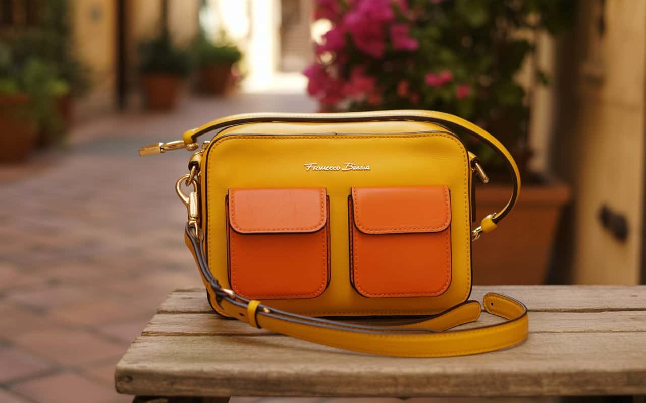 Francesco Biasia Yellow Orange Shoulder Bag with Front Pockets: A Timeless Statement Piece