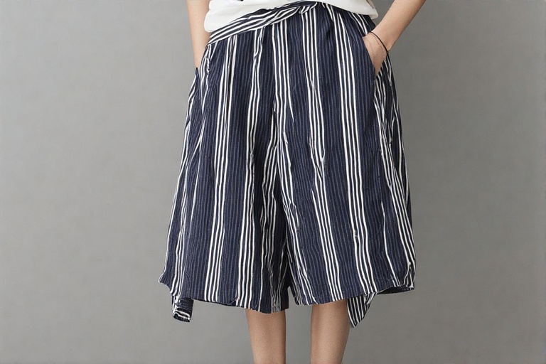 Thin Striped Cotton Two Tone Fisherman Capri Wrap Pants: Style and Comfort
