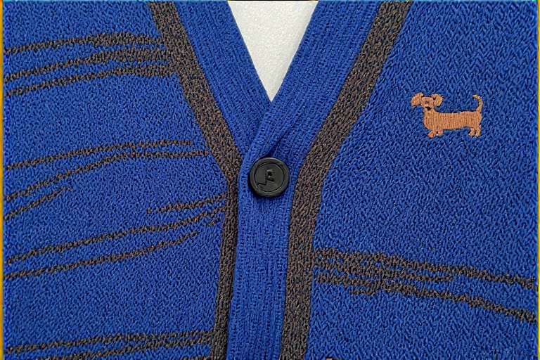 Hector Jacquard Cotton 4-Bar V-Neck Cardigan Blue