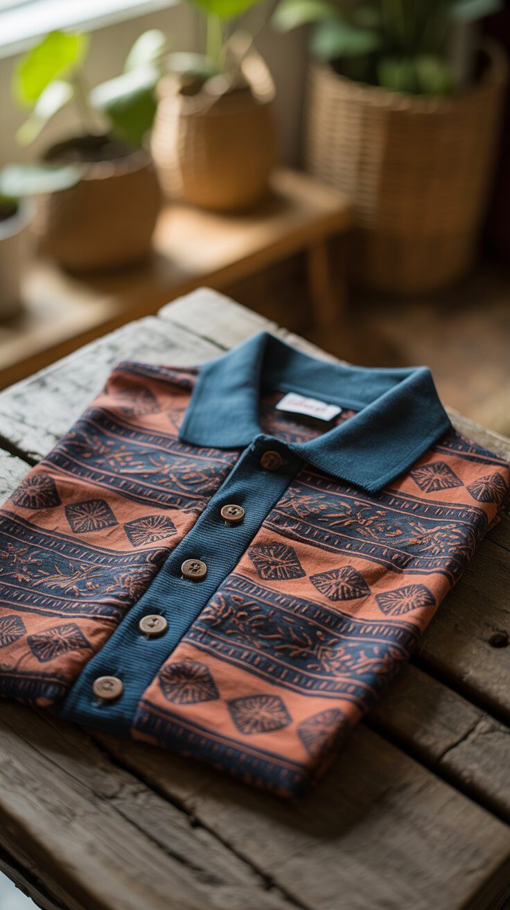 Cotton Polo Cardigan in Batik-Inspired Block Print: A Fusion of Tradition and Style