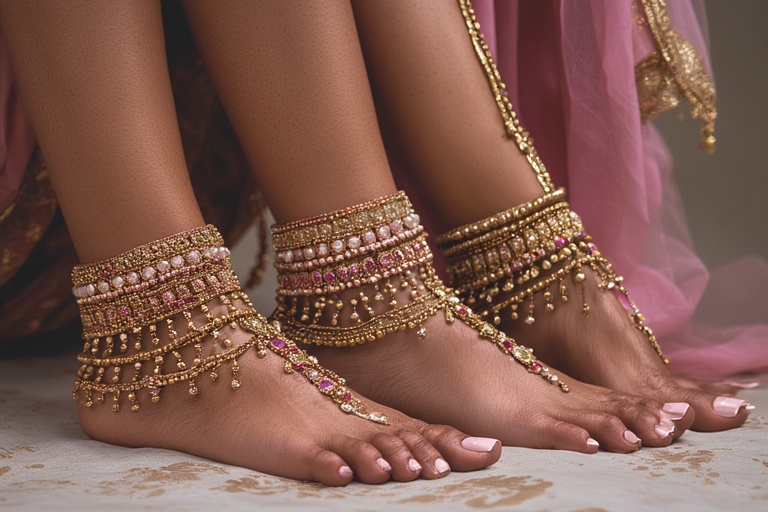 Elegance Redefined: Women’s Light Pink Ankle Bracelet for a Royal Ball